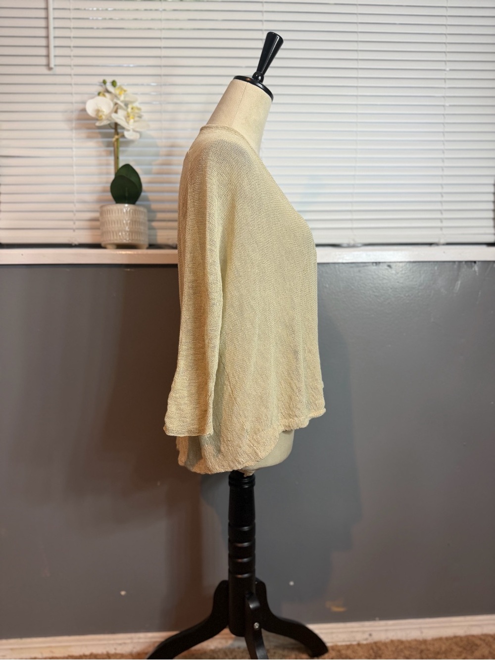 Eileen Fisher XL Beige Linen Blend Open Front Cardigan Italian Yarn - Picture 6 of 9